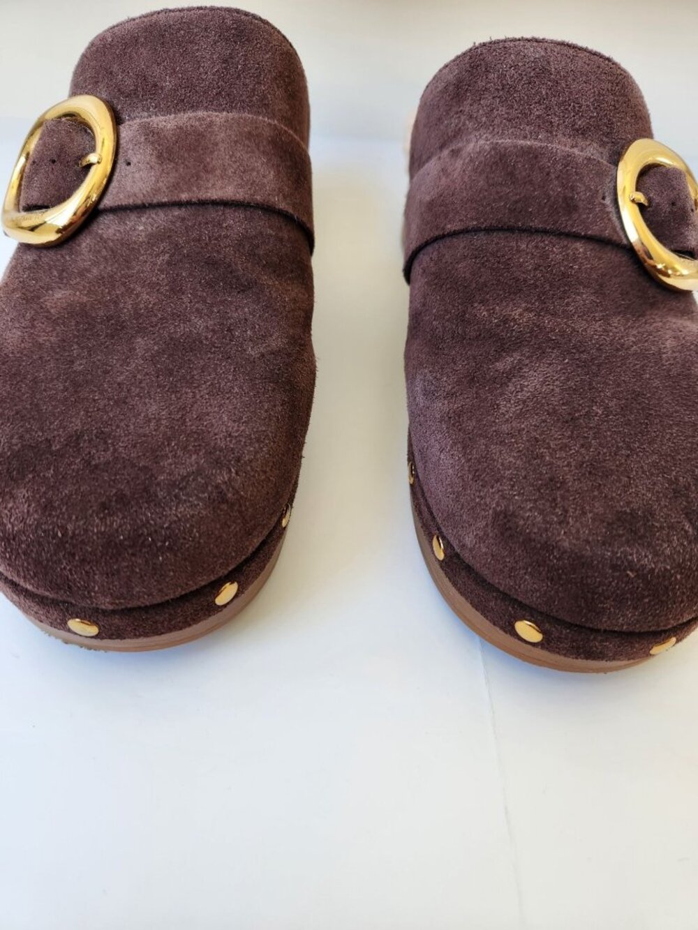 Vince Camuto Canzenee Brown Suede Shearling Sherpa Clogs Comfy Cozy Cute Boho - Picture 8 of 9